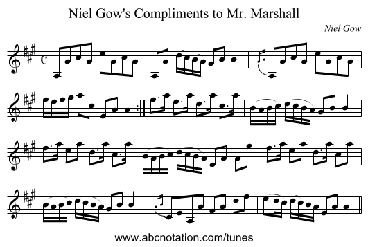 Niel Gow's Compliments to Mr. Marshall - staff notation
