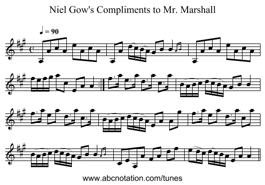 Niel Gow's Compliments to Mr. Marshall - staff notation