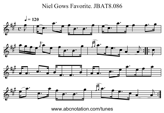 Niel Gows Favorite. JBAT8.086 - staff notation