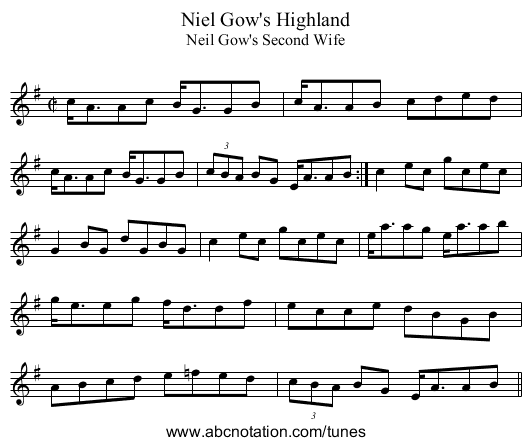 Niel Gow's Highland - staff notation
