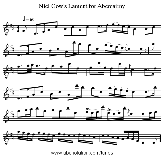Niel Gow's Lament for Abercairny - staff notation