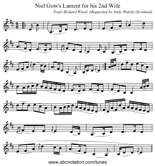 Niel Gow's Lament for his 2nd Wife - staff notation
