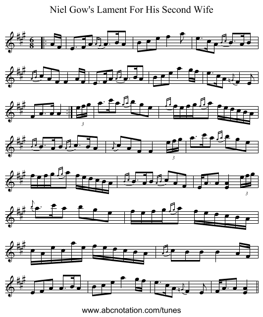 Niel Gow's Lament For His Second Wife - staff notation