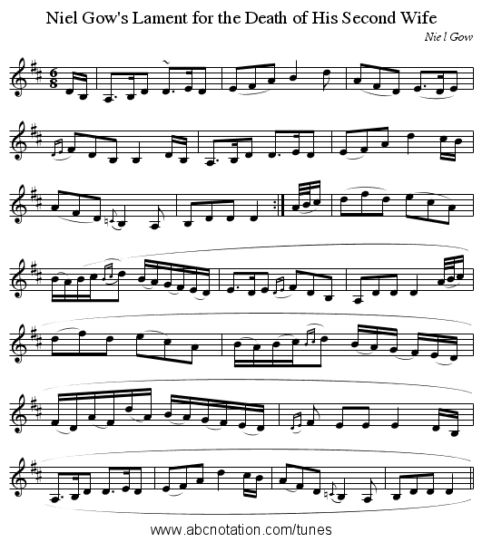 Niel Gow's Lament for the Death of His Second Wife - staff notation