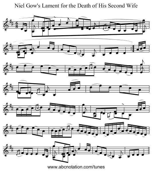 Niel Gow's Lament for the Death of His Second Wife - staff notation