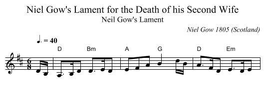 Niel Gow's Lament for the Death of his Second Wife - staff notation