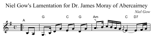 Niel Gow's Lamentation for Dr. James Moray of Abercairney - staff notation