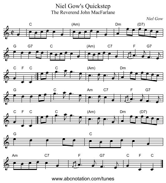 Niel Gow's Quickstep - staff notation