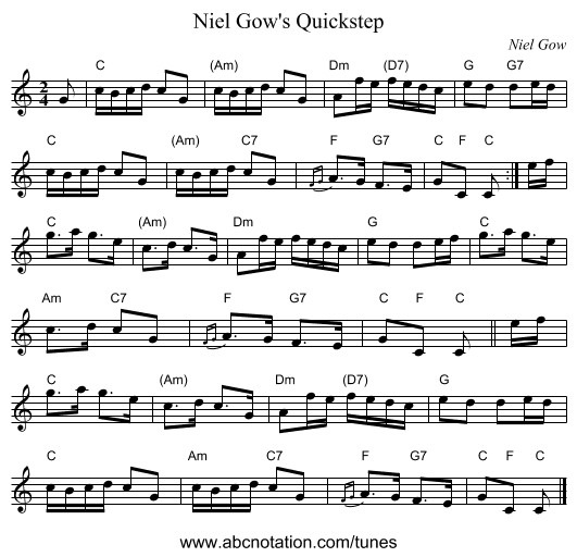 Niel Gow's Quickstep - staff notation