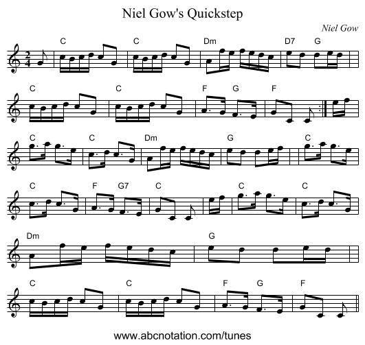 Niel Gow's Quickstep - staff notation