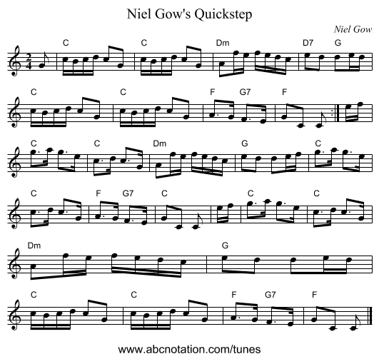 Niel Gow's Quickstep - staff notation