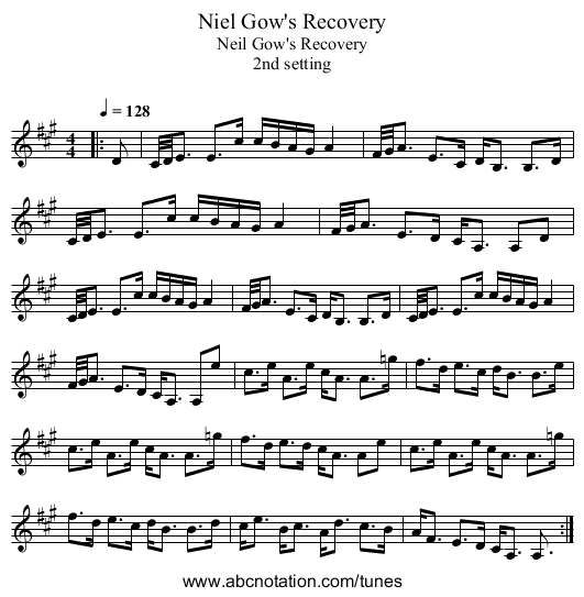 Niel Gow's Recovery - staff notation