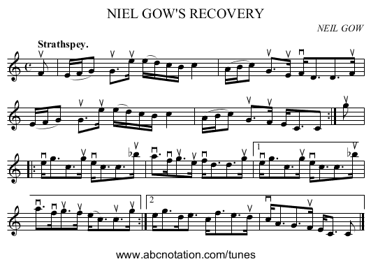 NIEL GOW'S RECOVERY - staff notation
