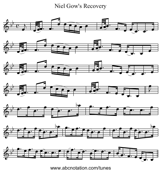 Niel Gow's Recovery - staff notation