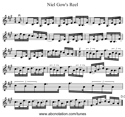 Niel Gow's Reel - staff notation