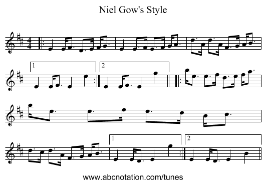 Niel Gow's Style - staff notation