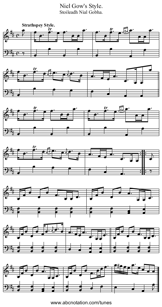 Niel Gow's Style. - staff notation