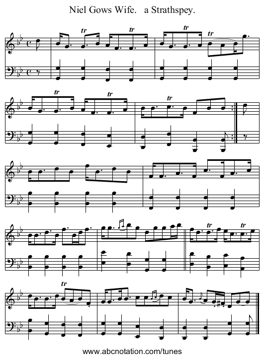 Niel Gows Wife.   a Strathspey. - staff notation