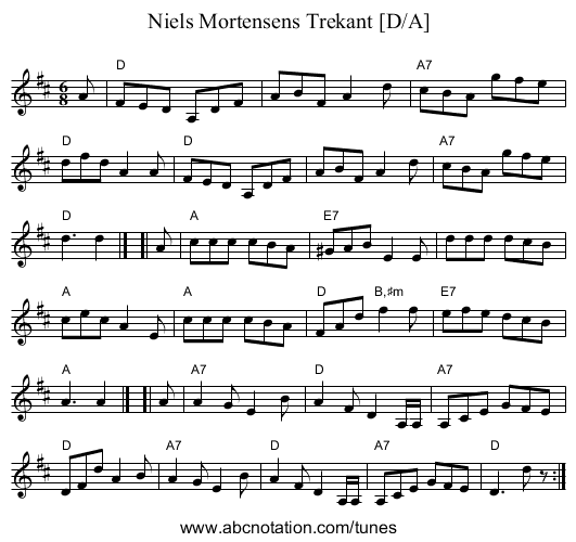 Niels Mortensens Trekant [D/A] - staff notation
