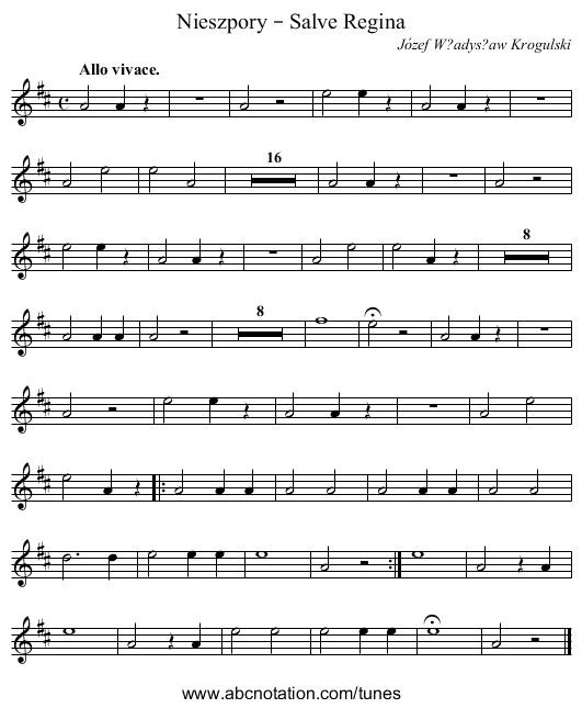 Nieszpory – Salve Regina - staff notation