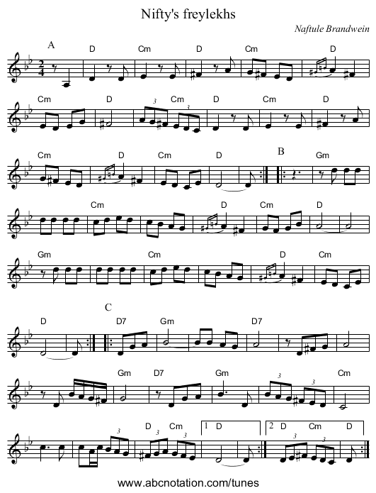 Nifty's freylekhs - staff notation