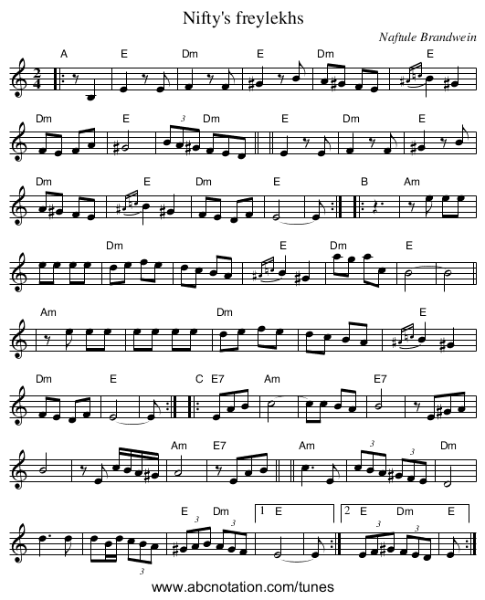 Nifty's freylekhs - staff notation