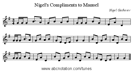 Nigel's Compliments to Manuel - staff notation