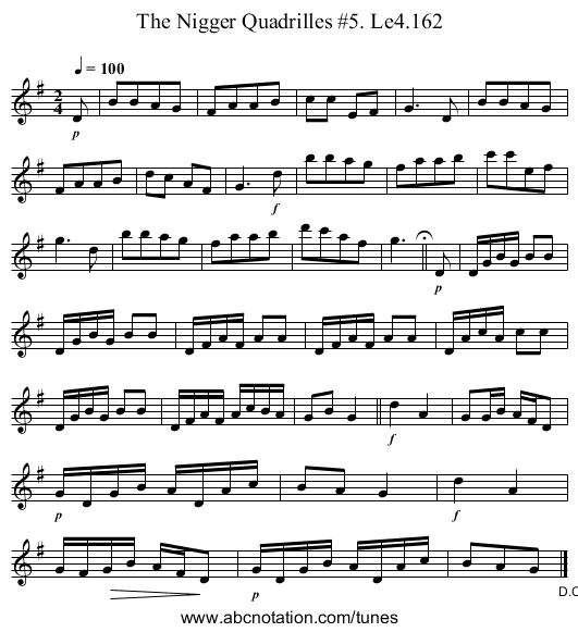 Nigger Quadrilles #5. Le4.162, The - staff notation
