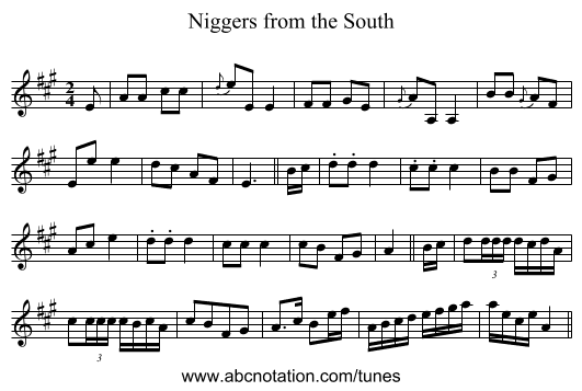 Niggers from the South - staff notation