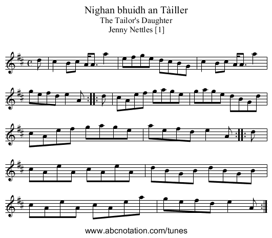 Nighan bhuidh an Tàiller - staff notation