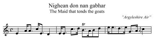 Nighean don nan gabhar - staff notation