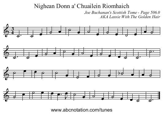 Nighean Donn a' Chuailein Riomhaich - staff notation