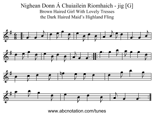 Nighean Donn &Aacute; Chuiailein Riomhaich - jig [G] - staff notation