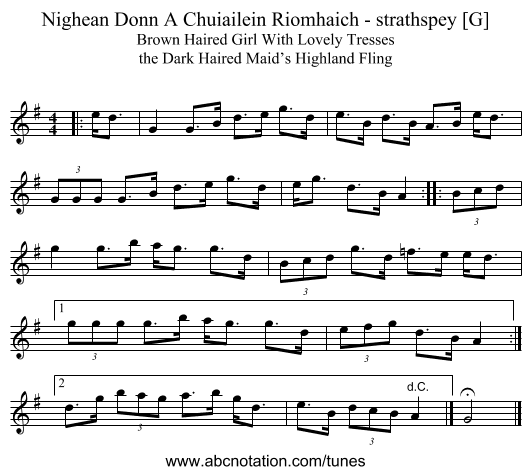 Nighean Donn A Chuiailein Riomhaich - strathspey [G] - staff notation