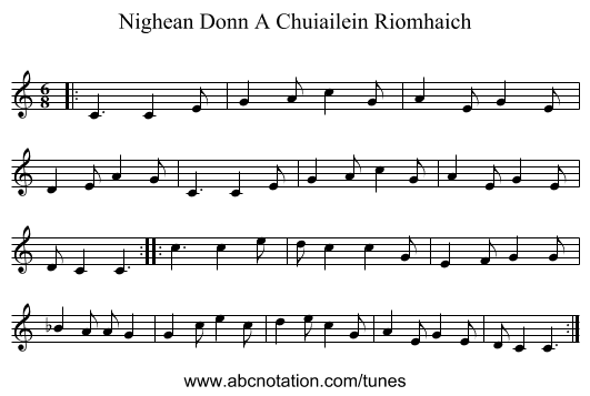 Nighean Donn A Chuiailein Riomhaich - staff notation