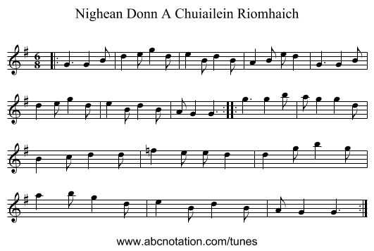 Nighean Donn A Chuiailein Riomhaich - staff notation