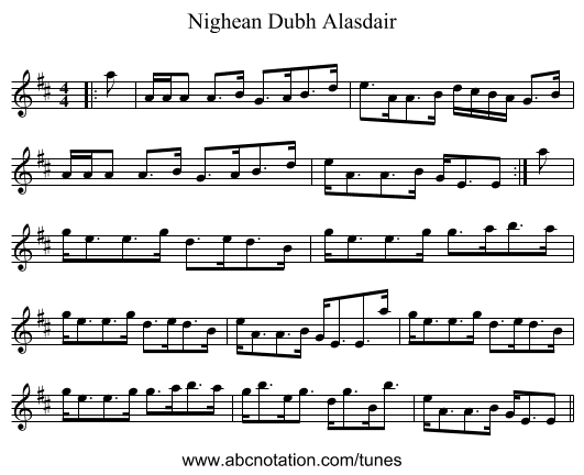 Nighean Dubh Alasdair - staff notation