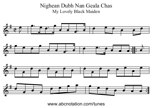 Nighean Dubh Nan Geala Chas - staff notation