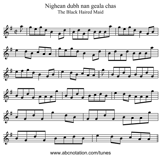 Nighean dubh nan geala chas - staff notation