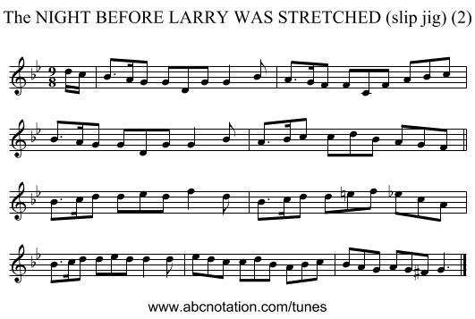 NIGHT BEFORE LARRY WAS STRETCHED (slip jig) (2), The - staff notation