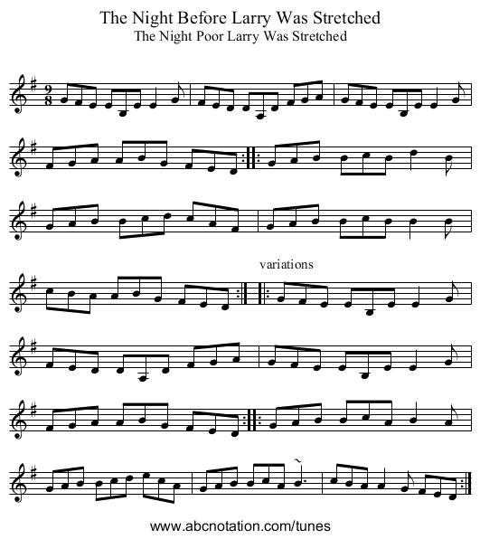 Night Before Larry Was Stretched, The - staff notation
