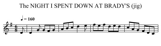 NIGHT I SPENT DOWN AT BRADY'S (jig), The - staff notation