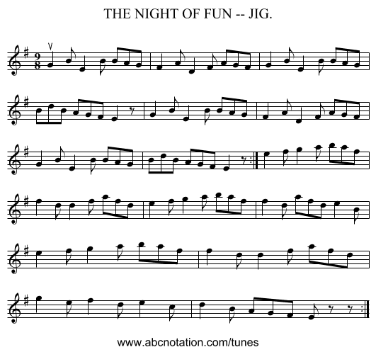 NIGHT OF FUN -- JIG., THE - staff notation