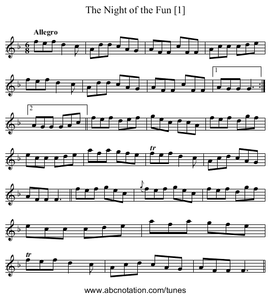 Night of the Fun [1], The - staff notation