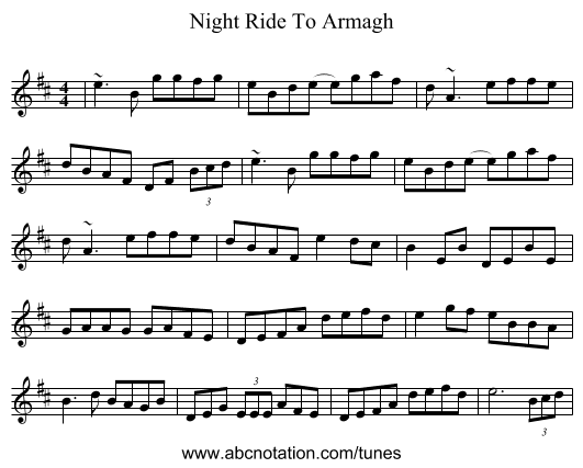 Night Ride To Armagh - staff notation