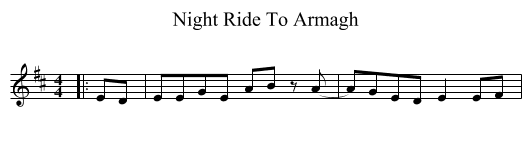 Night Ride To Armagh - staff notation