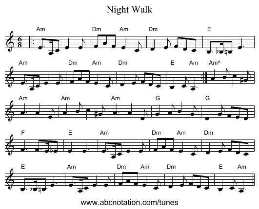 Night Walk - staff notation