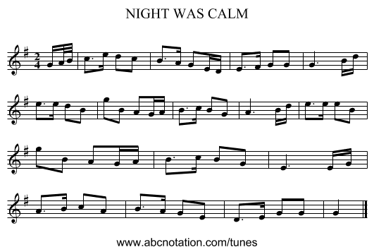 NIGHT WAS CALM - staff notation