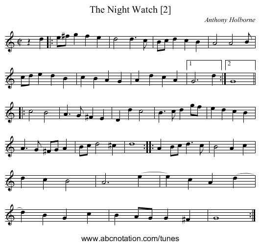 Night Watch [2], The - staff notation