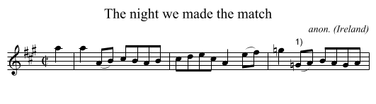 night we made the match, The  - staff notation
